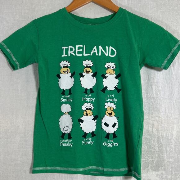 Ireland Sheep T Shirt Tee Green Kids 7 8 St Patricks Day Traditional Craftwear - Picture 1 of 5